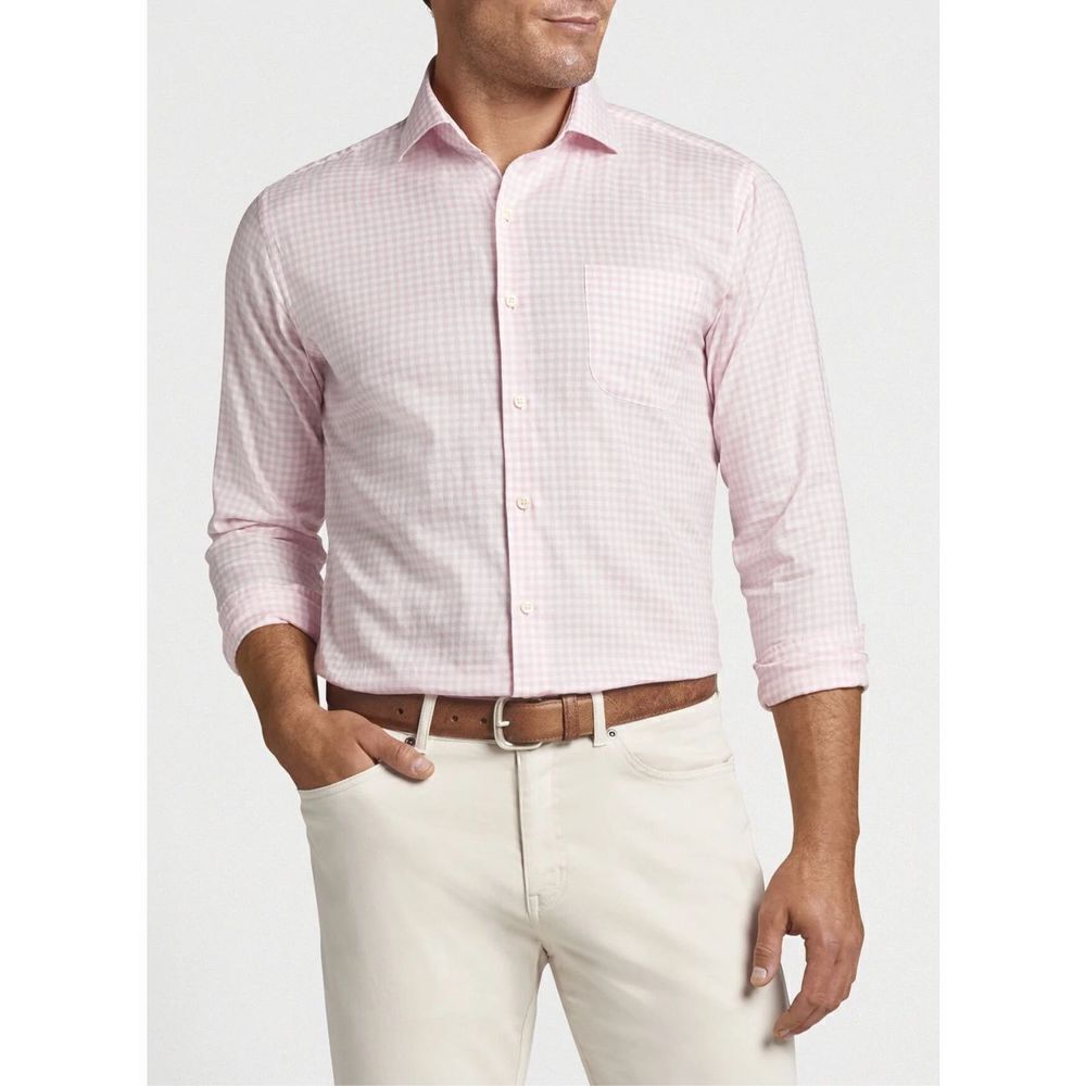 Peter Millar Towns Summer Soft Cotton Shirt in Palmer Pink Gingham size XL